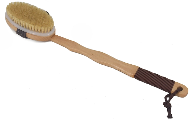 Natural Wood Long Handle Bath Body Brush Horsehair Bath Brush