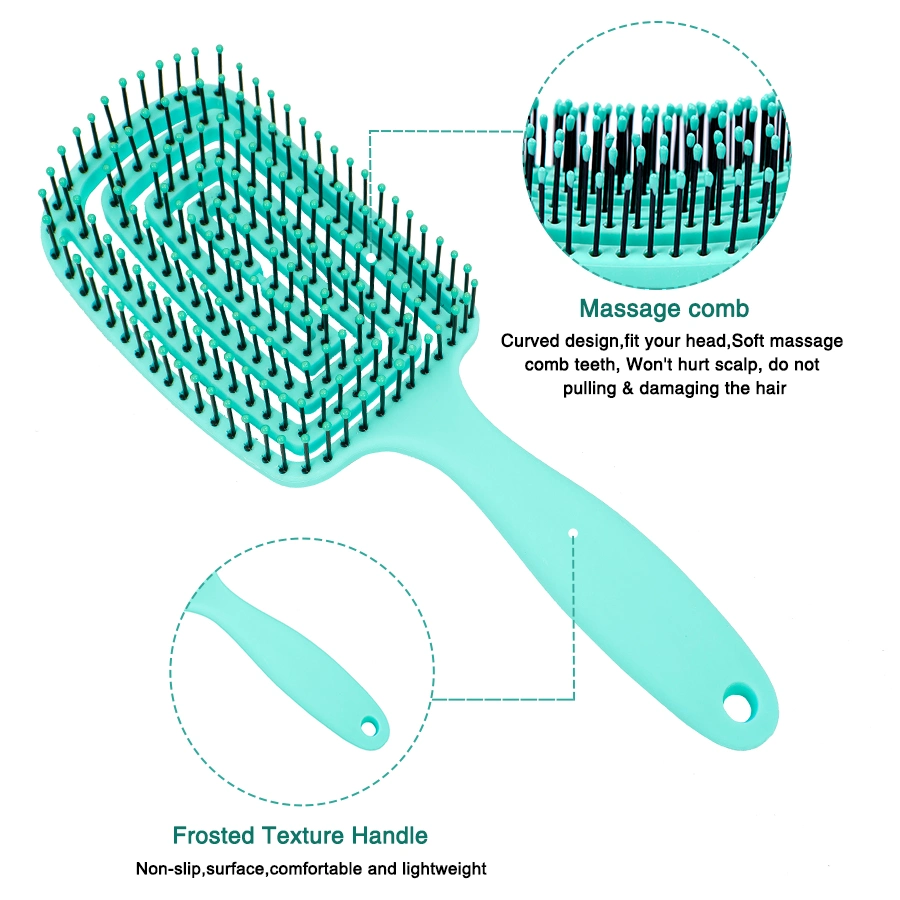 Wholesale Top Quality Curved Vented Detangling Hair Brush with Flexible Ball-Tipped Pins for Curly Wet Hair